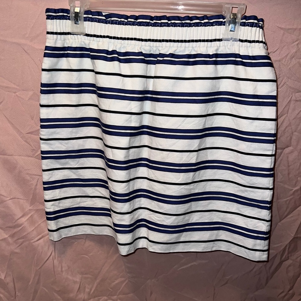 J Crew Factory Cotton Linen Ivory Blue Striped Mini Skirt